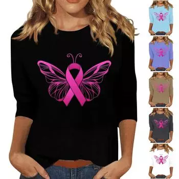 Женская модная и повседневная футболка с круглым вырезом и рукавом семь четвертей M