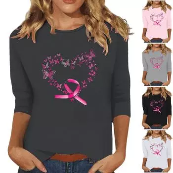 Женская модная и повседневная футболка с круглым вырезом и рукавом семь четвертей L чёрный