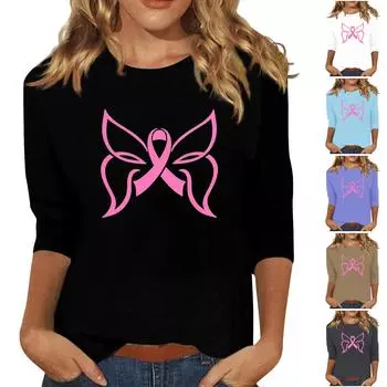 Женская модная и повседневная футболка с круглым вырезом и рукавом семь четвертей L чёрный