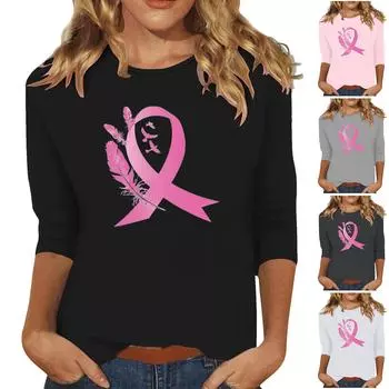 Женская модная и повседневная футболка с круглым вырезом и рукавом семь четвертей L чёрный