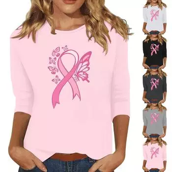 Женская модная и повседневная футболка с круглым вырезом и рукавом семь четвертей XXXL