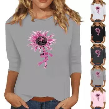 Женская модная и повседневная футболка с круглым вырезом и рукавом семь четвертей S