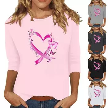 Женская модная и повседневная футболка с круглым вырезом и рукавом семь четвертей L чёрный