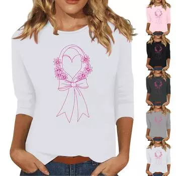 Женская модная и повседневная футболка с круглым вырезом и рукавом семь четвертей XXXL чёрный