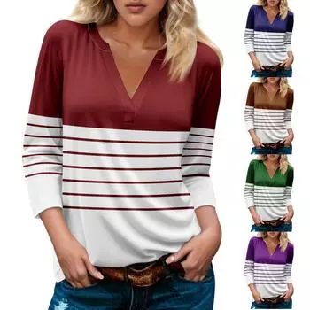 Женская модная и повседневная футболка с V-образным вырезом и рукавом 3/4, базовый топ с V-образным вырезом, обычный топ XXL фиолетовый