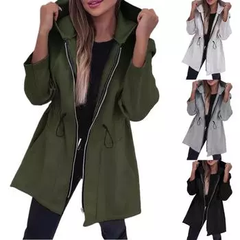 Женская модная и повседневная куртка на молнии с капюшоном на осень и зиму L серый