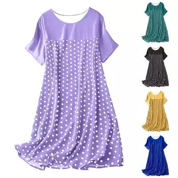 Женская модная и повседневная ночная рубашка в горошек с круглым вырезом и короткими рукавами, удобное платье L чёрный