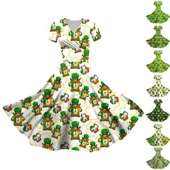 Женская модная и повседневная одежда. Платье с принтом Патрика и короткими рукавами, карманами и перекрученной отделкой M