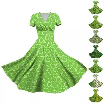 Женская модная и повседневная одежда. Платье с принтом Патрика и короткими рукавами, карманами и перекрученной отделкой M