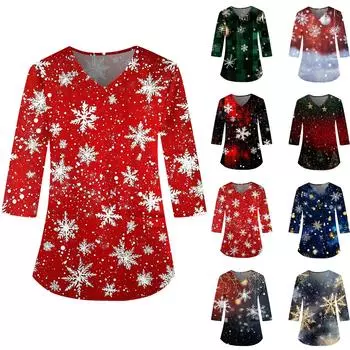 Женская модная и повседневная рождественская футболка с рукавом три четверти XXXXXL