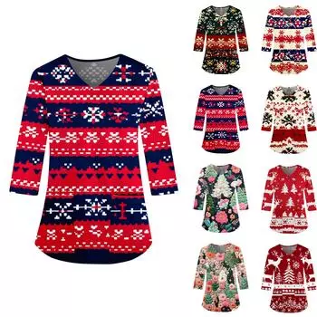 Женская модная и повседневная рождественская футболка с рукавом три четверти L розовый