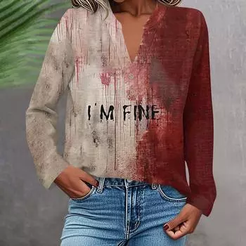 Женская модная и повседневная рубашка с длинным рукавом, V-образным вырезом, на пуговицах, с принтом, блузка, топ XXL