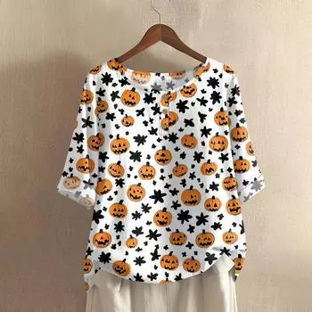 Женская модная и повседневная рубашка с полурукавом, круглым вырезом и принтом, блузка, топ XXL белый