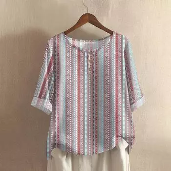 Женская модная и повседневная рубашка с полурукавом, круглым вырезом и принтом, блузка, топ M