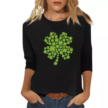 Женская модная и повседневная рубашка с рукавом семь четвертей. Топ-пуловер с принтом ко Дню Святого Патрика L армия зеленый