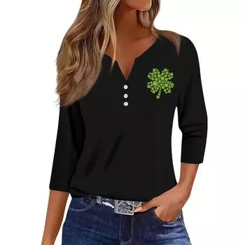 Женская модная и повседневная рубашка с рукавом семь четвертей. Топ-пуловер с принтом ко Дню Святого Патрика L армия зеленый