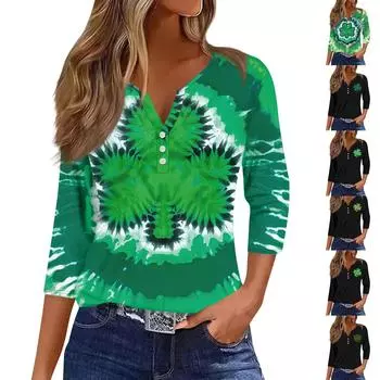 Женская модная и повседневная рубашка с рукавом семь четвертей. Топ-пуловер с принтом ко Дню Святого Патрика XXXL