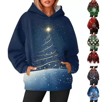 Женская модная и повседневная толстовка с капюшоном и длинными рукавами с принтом XXL синий