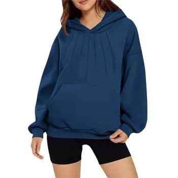 Женская модная и удобная толстовка с длинными рукавами однотонной расцветки S синий