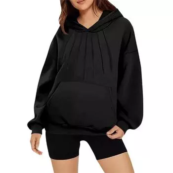 Женская модная и удобная толстовка с длинными рукавами однотонной расцветки L чёрный