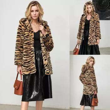 Женская модная искусственная верхняя одежда с принтом, кардиган, свободное карманное пальто с капюшоном S хаки