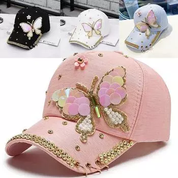Женская модная кепка с бриллиантовым бантом, летняя бейсболка с козырьком от солнца, солнцезащитная кепка розовый