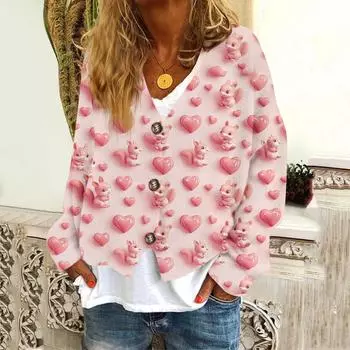 Женская модная короткая куртка, повседневная, с длинными рукавами, с принтом ко Дню святого Валентина, однобортный плюшевый топ L бежевый