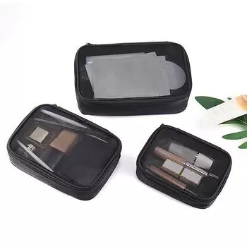 Женская модная косметичка, женская однотонная косметичка на молнии, сетчатая прозрачная повседневная дорожная портативная мини-сумка для стирки