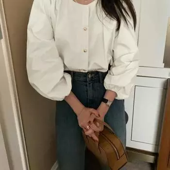 Женская модная кружевная рубашка с длинным рукавом и V-образным вырезом, круглым вырезом, кружевом и пуговицами L бежевый