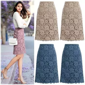Женская модная кружевная юбка с высокой талией, однотонная утягивающая юбка трапециевидной формы для ягодиц L розовый