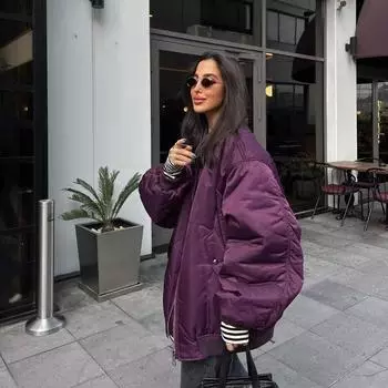 Женская модная куртка-бомбер большого размера, пальто с карманами на молнии спереди, винтажная женская шикарная верхняя одежда с круглым вырезом и длинными рукавами M