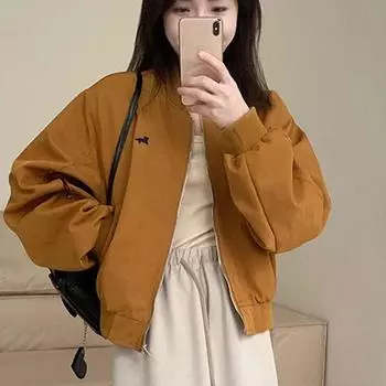 Женская модная куртка-бомбер свободного ленивого стиля на весну, универсальный тонкий топ обычного кроя с длинными рукавами, верхняя одежда S