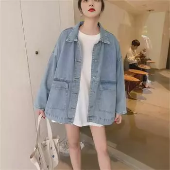 Женская модная куртка из французского денима 2025 года — свободная, облегающая, с длинными рукавами для осени и зимы XL синий