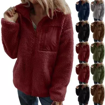 Женская модная куртка из овечьей шерсти на молнии свободного покроя с цветовым узором L чёрный