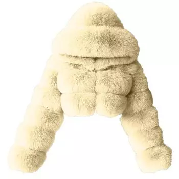 Женская модная куртка, однотонное плюшевое пальто с длинными рукавами и капюшоном L бежевый