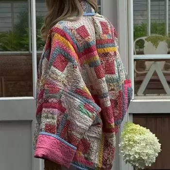 Женская модная куртка, осенняя стеганая хлопковая куртка, этническая хлопковая куртка, хлопковая одежда, винтажный кардиган S