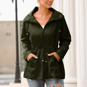 Женская модная куртка с капюшоном для походов на открытом воздухе, непромокаемая L армия зеленый