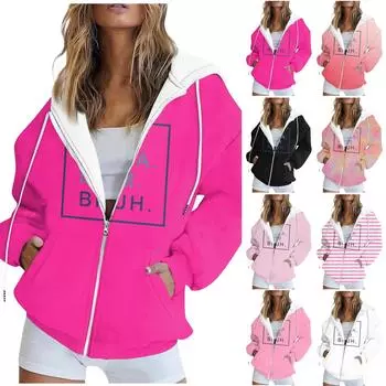 Женская модная куртка с капюшоном на молнии с длинными рукавами S