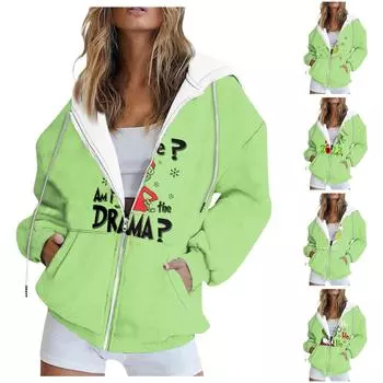 Женская модная куртка с капюшоном на молнии с длинными рукавами L темно-зеленого