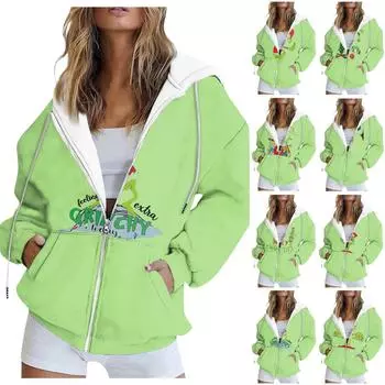 Женская модная куртка с капюшоном на молнии с длинными рукавами XXXL армия зеленый