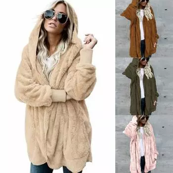 Женская модная куртка с капюшоном, зимнее плюшевое пальто с длинными рукавами и принтом кошки, двустороннее пальто L армия зеленый