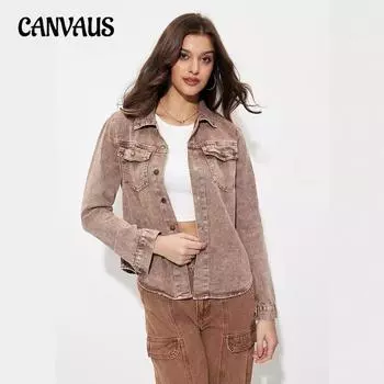 Женская модная куртка свободного покроя из денима для поездок на работу S коричневый/кофейный