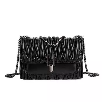 Женская модная квадратная маленькая сумка из искусственной веганской кожи, женские плиссированные стеганые сумки с металлическим замком и клапаном, длинная цепочка на плечо, сумки через плечо чёрный