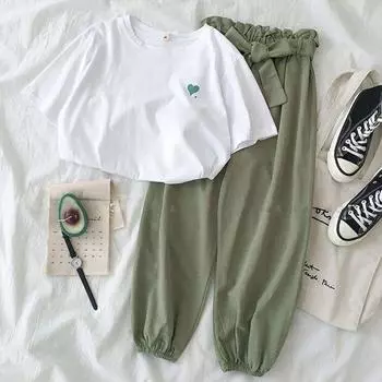 Женская модная лаконичная повседневная универсальная футболка с коротким рукавом, однотонные брюки, комплект из двух частей XL
