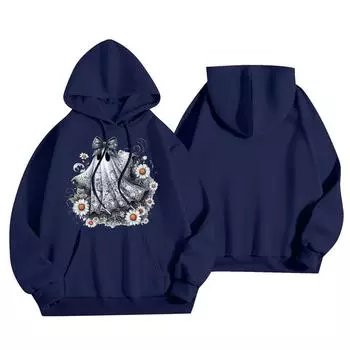 Женская модная легкая толстовка с длинными рукавами и карманами с принтом бейсбола S тёмно-синий