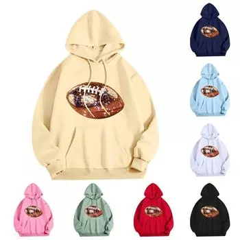 Женская модная легкая толстовка с длинными рукавами и карманами с принтом регби M