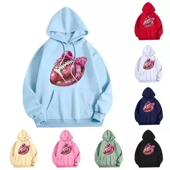 Женская модная легкая толстовка с длинными рукавами и карманами с принтом регби L чёрный