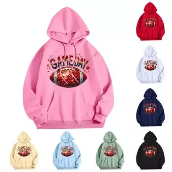 Женская модная легкая толстовка с длинными рукавами и карманами с принтом регби XL чёрный