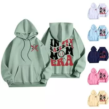 Женская модная легкая толстовка с длинными рукавами и карманами с принтом бейсбола XXL