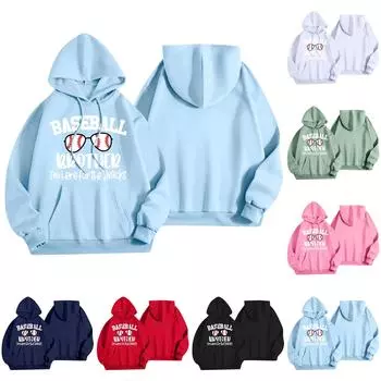 Женская модная легкая толстовка с длинными рукавами и карманами с принтом бейсбола L белый